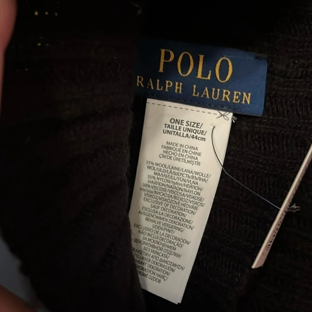 Brand New Polo by Ralph Lauren Black & White 35% Lambswool Hat & Scarf Set